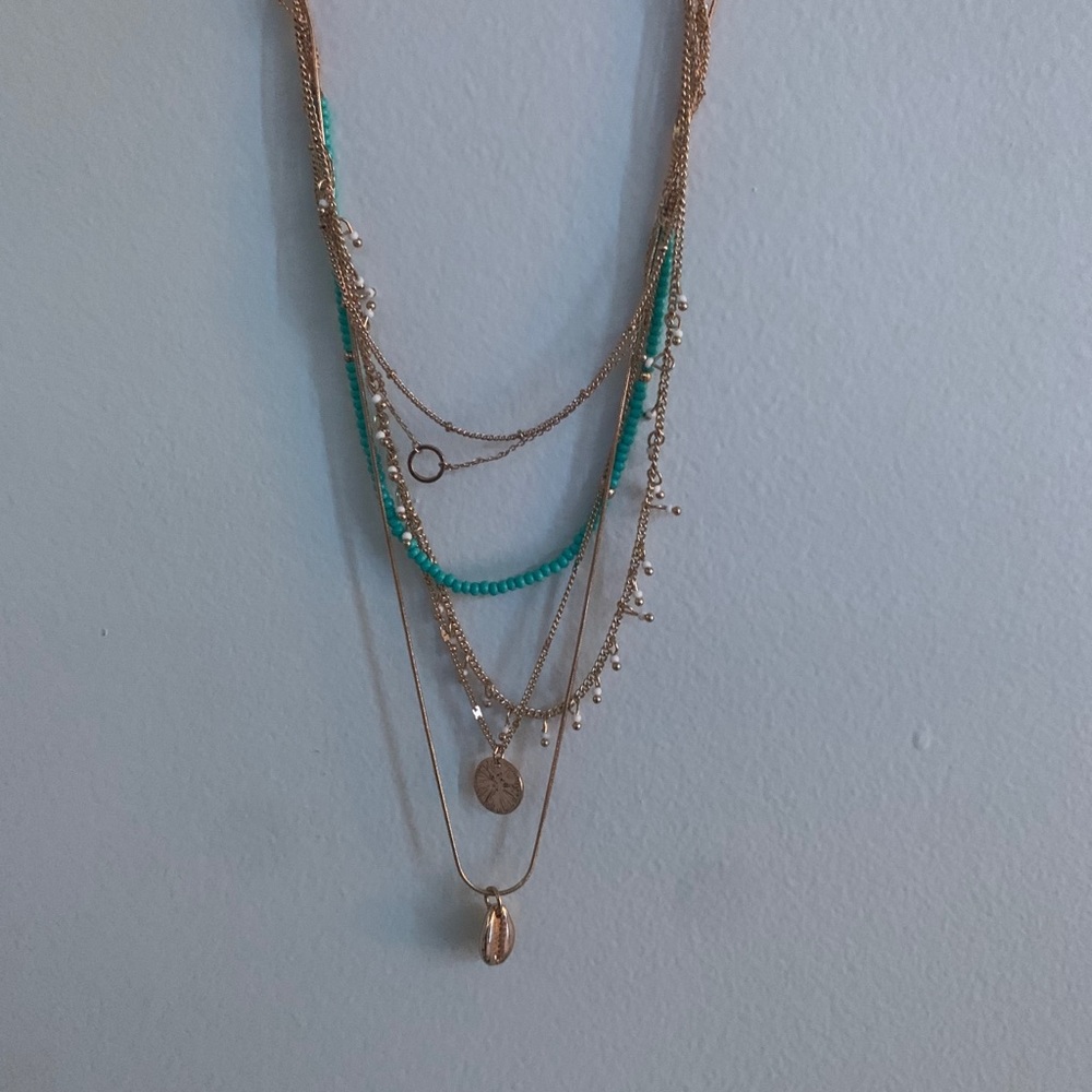 layered gold and turquoise necklace